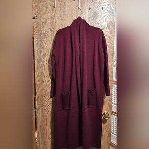 Elegant Burgundy Open Front Duster Cardigan